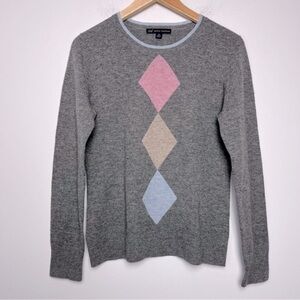 346 Brooks Brothers Lambs Wool Argyle Preppy Academia Crewneck Sweater Gray